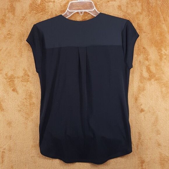 ANN TAYLOR Top Womens XS Black Pullover V-Neck Surplice Wrap Hi Lo Draped - Picture 3 of 7